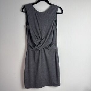 Luna Dress Gray Twist Front Open Back Sleeveless Jersey Knit Women Size Large
